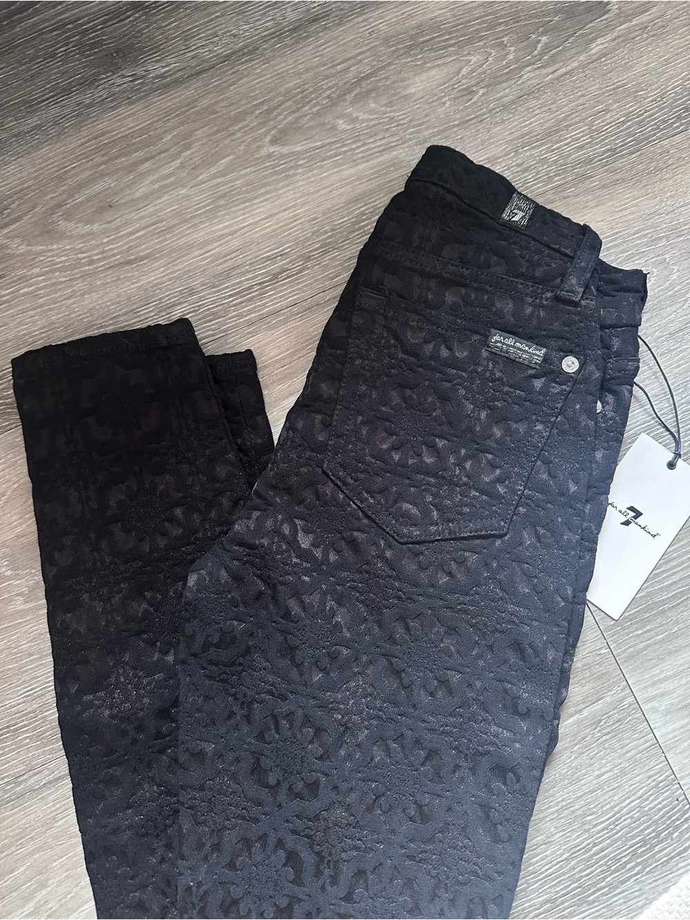 7 For All Mankind Black Floral Jacquard Skinny Jeans *NEW*